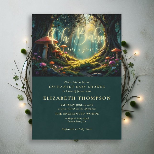 Skogssvamp Magisk Sagoberättelse Oh Baby Shower Inbjudningar (enchanted woodland oh baby shower theme invite magical fairy tale mushrooms forest wildflowers glow)