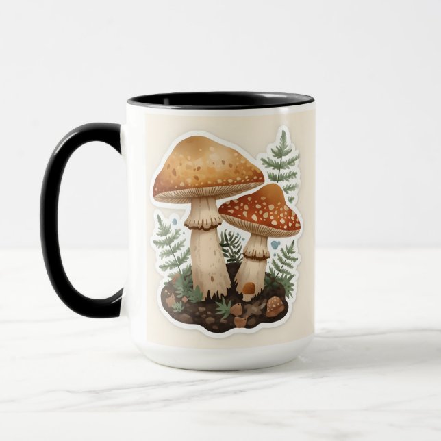 Skogssvamp Vattenfärgskopp | Mysig Stugestil Mugg (Vänster)