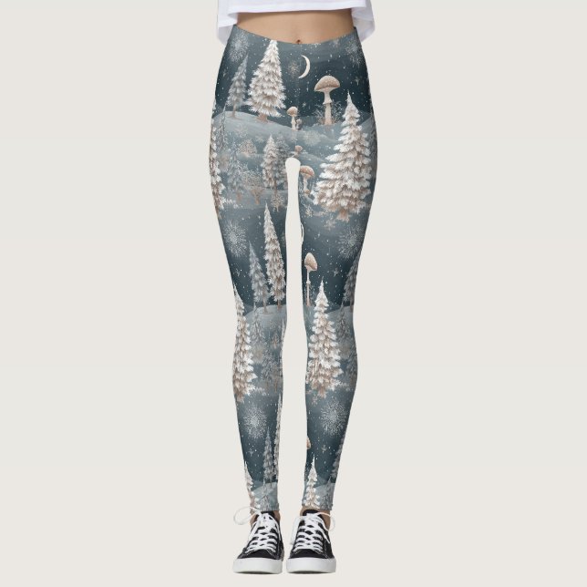 Skogssvamp Vinter Skogs Mönster Leggings (Framsida)