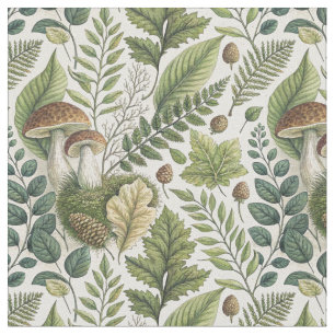 Skogssvampar Pinecones Ferns Autumn Mönster Tyg
