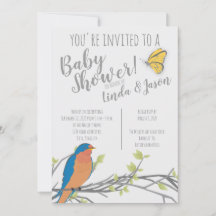 Skogstema Babyshower med blåfågel & lövverk