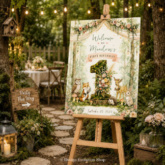 Skogstema Första Födelsedags Boho Blommig Välkomst Poster