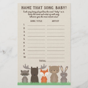 Skogstema Gissa babysång Baby Shower Spelkort Flygblad