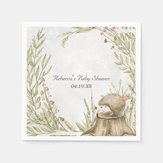 Skogstema Igelkott Baby Shower Personlig Pappersservett (Framsidan)