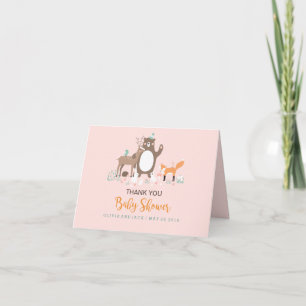 Skogstema Rosa Orange Baby Shower Tacksamhetskort Tack Kort