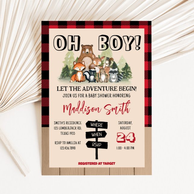 Skogstema Trävarhuggare Baby Shower Inbjudningar (Plaid Lumberjack Baby Shower Invitation )