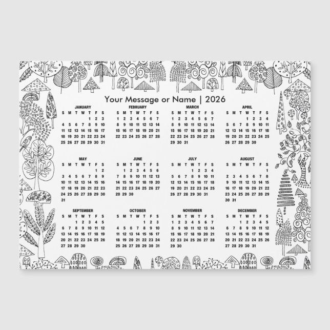 Skogsträd 2026 Kalender Personlig Magnet (Framsida)