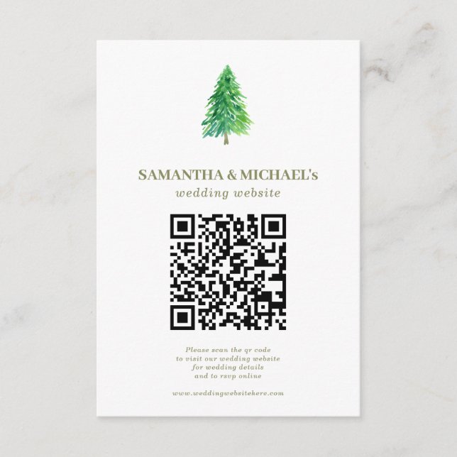 Skogsträd Blommig Qr Bröllopswebbplats Tilläggskort (Framsida)