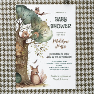 Skogsträd Djur Könsneutrala Baby Shower Inbjudningar