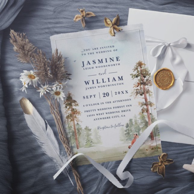 Skogsträd Landskap Rustik Elegant Bröllop Inbjudningar (Skapare uppladdad)