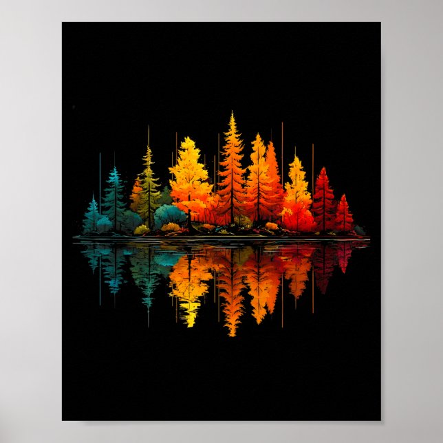 Skogsträd sjö reflektion vilda djur utomhus poster (Framsidan)