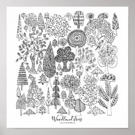 Skogsträd Svart och Vitt Illustration Poster