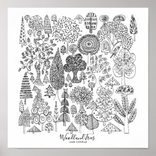 Skogsträd Svart och Vitt Illustration Poster