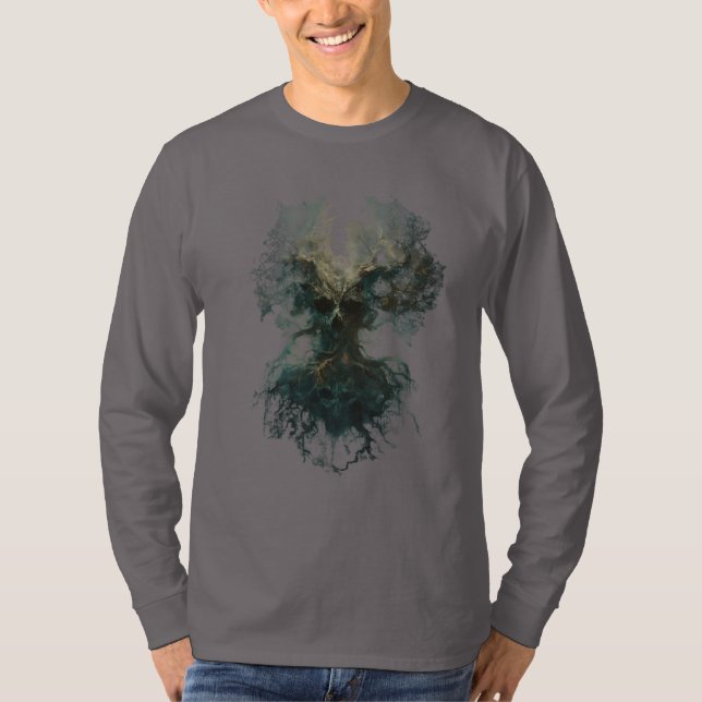 Skogsträdet Surreal Mörk Natur Långärmad T Shirt (Framsida)