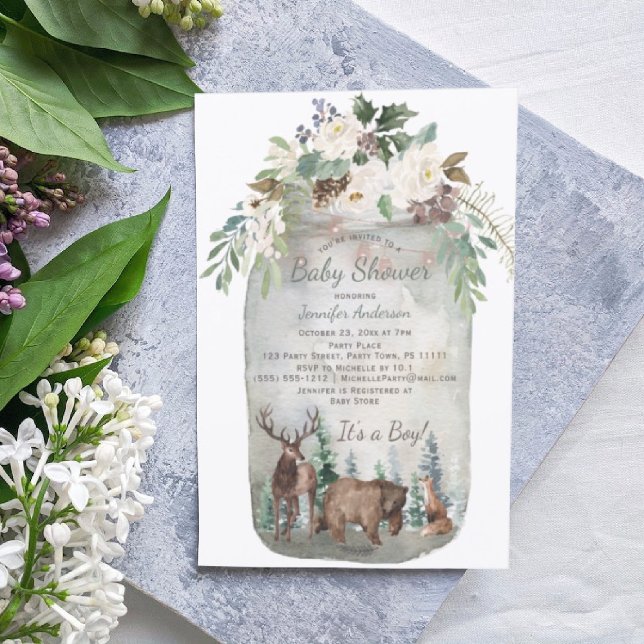 Skogsträdsdjur Mason Burk Baby Shower Inbjudningar (Skapare uppladdad)