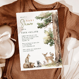 Skogsträdsdjur Par Baby Shower Inbjudningar