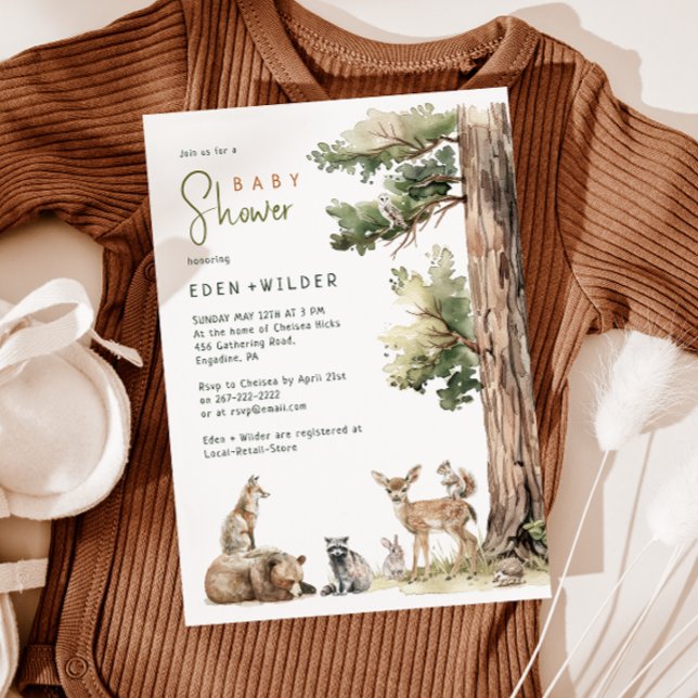 Skogsträdsdjur Par Baby Shower Inbjudningar (Skapare uppladdad)