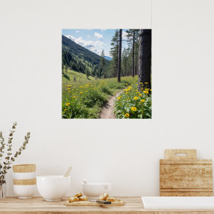 Skogstrafik med Gult Wildblommor Poster