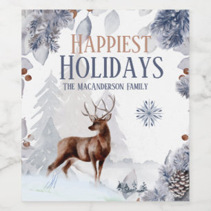 Skogstrumsskog, snö, snöflinga vinflaska etikett