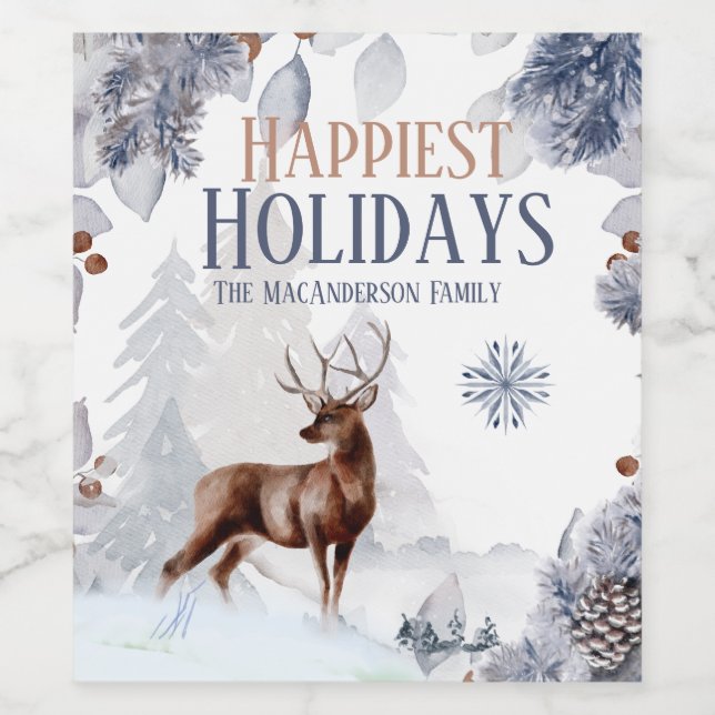 Skogstrumsskog, snö, snöflinga vinflaska etikett (Singel etikett)