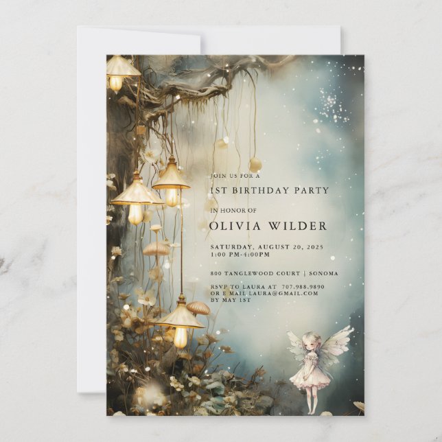 Skogstugan 1:a födelsedag Svampar Skogen Inbjudningar (Framsida)