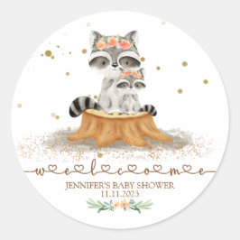 SkogsTvättbjörns Baby Shower-Välkomsthälsning Runt Klistermärke