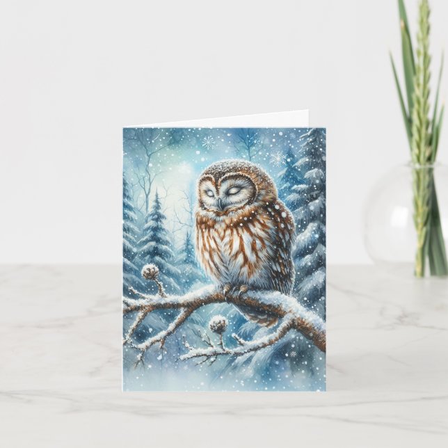 Skogsuggla Lugna Vinter Skog Vilda Djur Kort (Framsida)