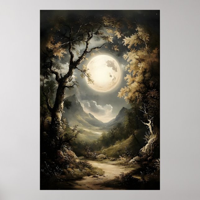 Skogsutskrift i månljus, Mörk akademisk gotisk väg Poster (Framsidan)