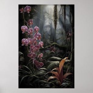 Skogsutskrift med rosa orkidé, mörk akademisk goti poster