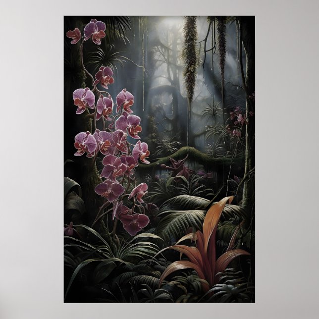 Skogsutskrift med rosa orkidé, mörk akademisk goti poster (Framsidan)