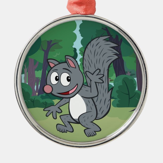 Skogsvaktare Rick| Grått Squirrel Wave Julgransprydnad Metall (Framsidan)