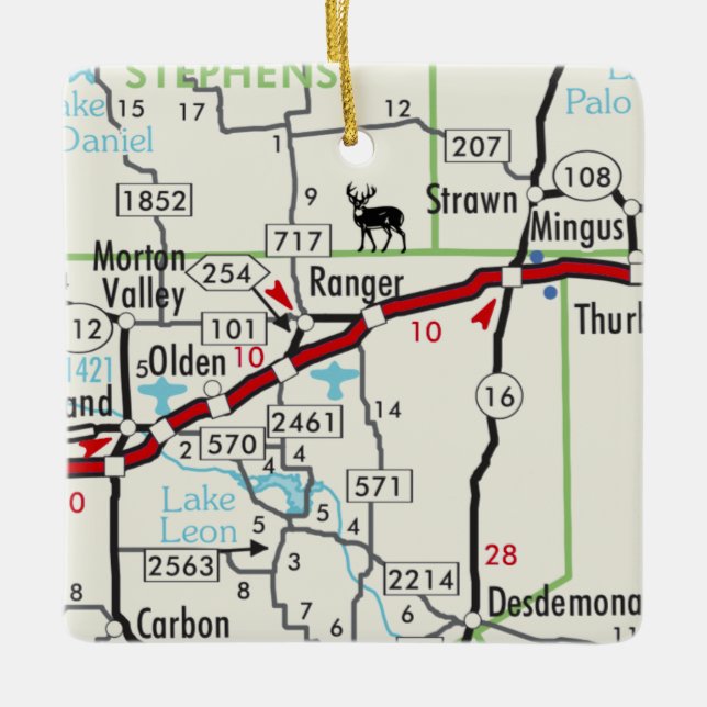 Skogsvaktare TX Road Karta Julgransprydnad Keramik (Framsida)