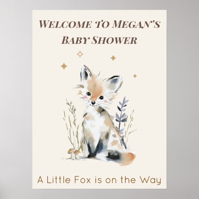 Skogsvälkomstskylt för babyfirande med Rävar tema Poster (Framsidan)