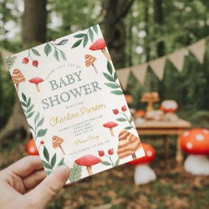 Skogsvamp i skogshuset Baby Shower Inbjudningar