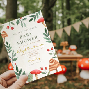 Skogsvamp i skogshuset Baby Shower Inbjudningar