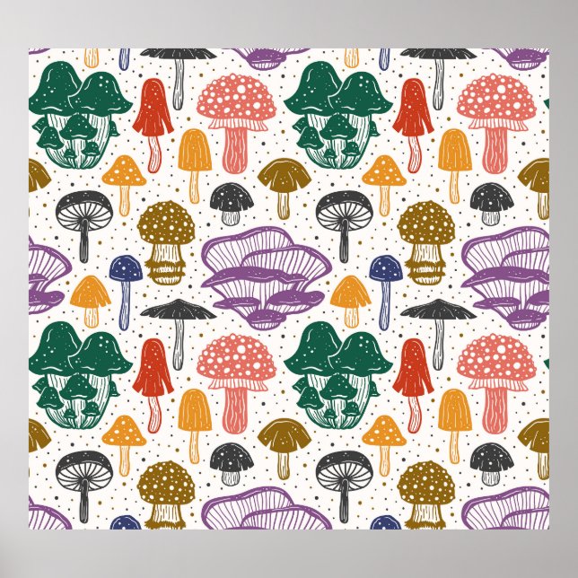 Skogsvampar Bläck Vintage Struktur Poster (Framsidan)