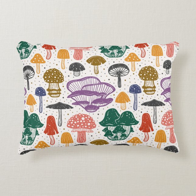 Skogsvampar Bläck Vintage Struktur Prydnadskudde (Framsidan)