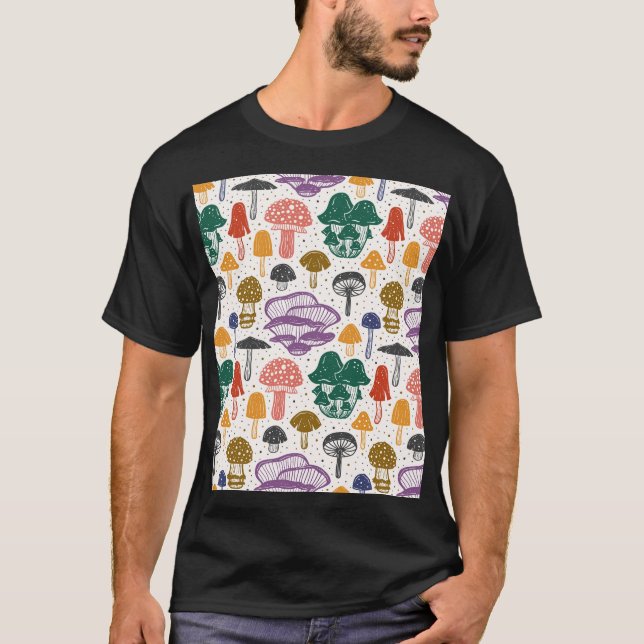 Skogsvampar Bläck Vintage Struktur T Shirt (Framsida)