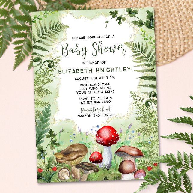 Skogsvampar Ferns Rustic Nature Baby Shower Inbjudningar (Skapare uppladdad)