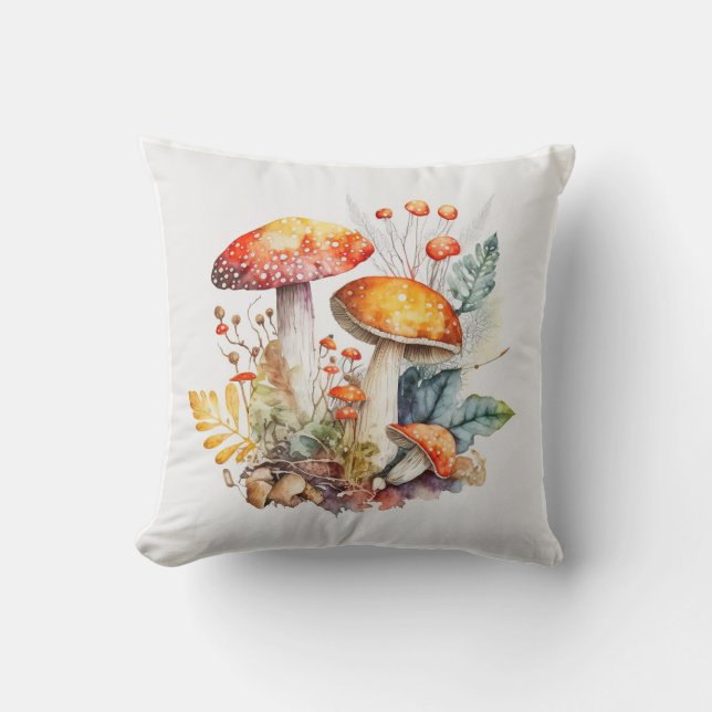 Skogsvampar Höst, Svampar, Vintage Kudde (Framsida)