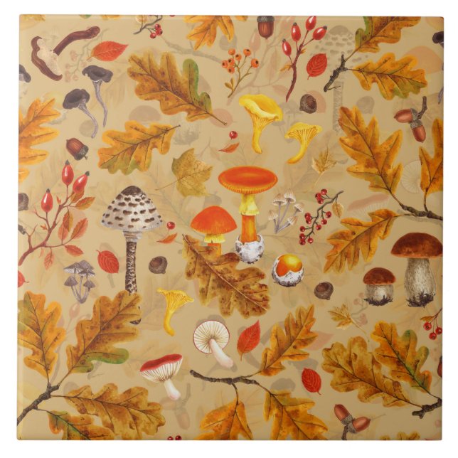 Skogsvampar och hösthöstens flora på träskmark kakelplatta (Framsidan)