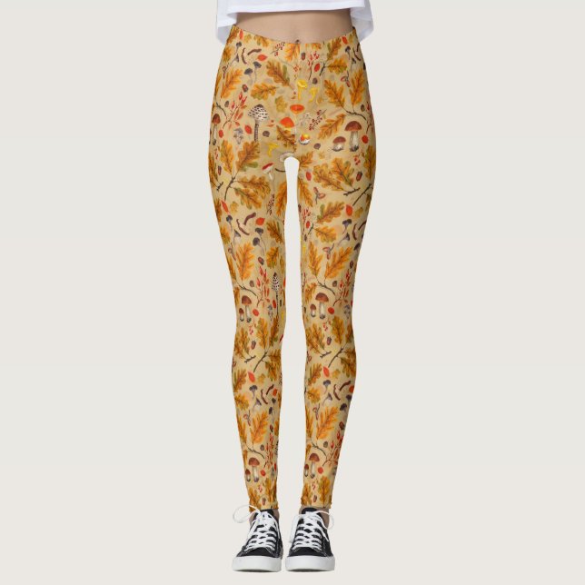 Skogsvampar och hösthöstens flora på träskmark leggings (Framsida)