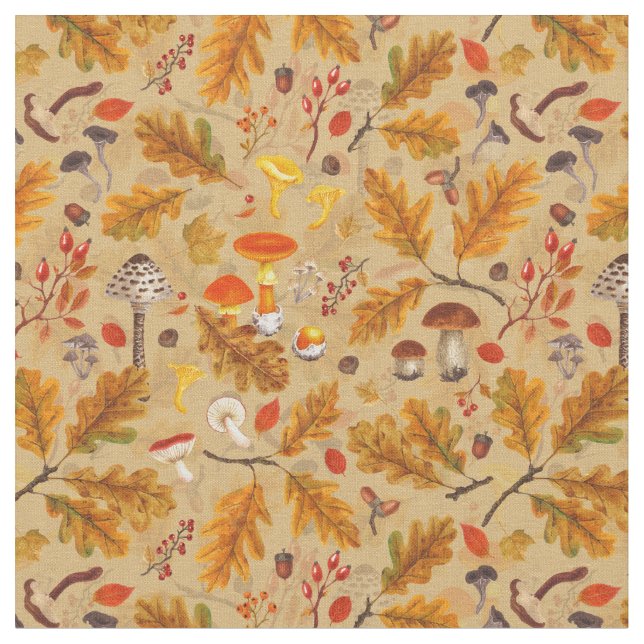 Skogsvampar och hösthöstens flora på träskmark tyg (Närbild)