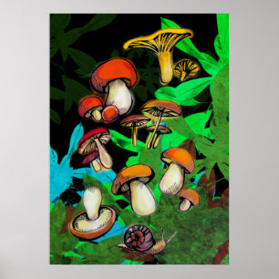 Skogsvampar och snigel poster