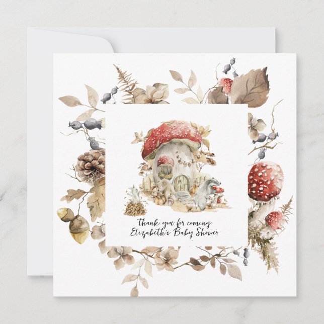 Skogsvampen Mushroom Baby Shower för hösten Inbjudningar (Framsida)