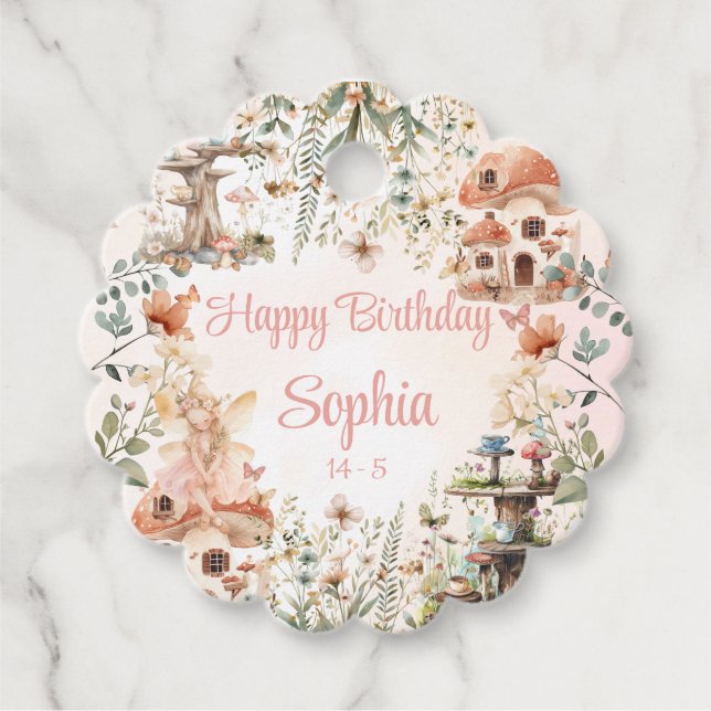 Skogsvampens första födelsedag gåvor etiketter (Framsida)