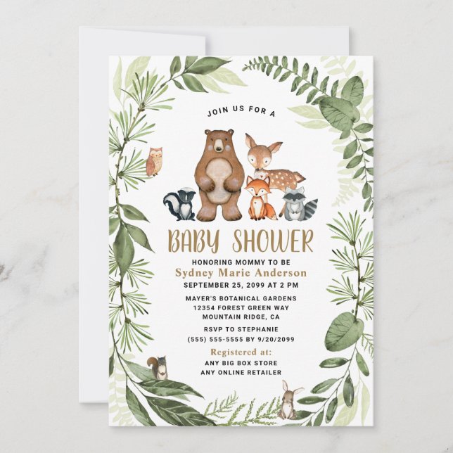 Skogsvännen Friends Greenery Boho Baby Shower Inbjudningar (Framsida)