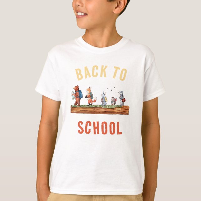 Skogsvänner Åter till skolan Akvarell  T Shirt (Framsida)