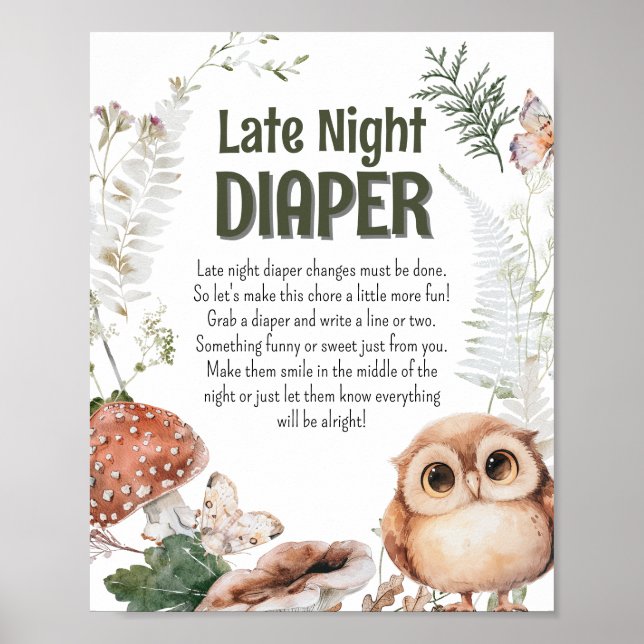 Skogsvänner Baby Shower 'Sengångsblöja' Poster (Framsidan)