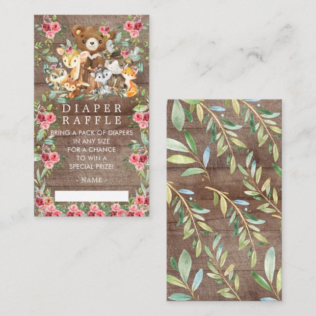 Skogsvänner Babyskor Diaper Raffle Biljett Tilläggskort (Fram/baksida)